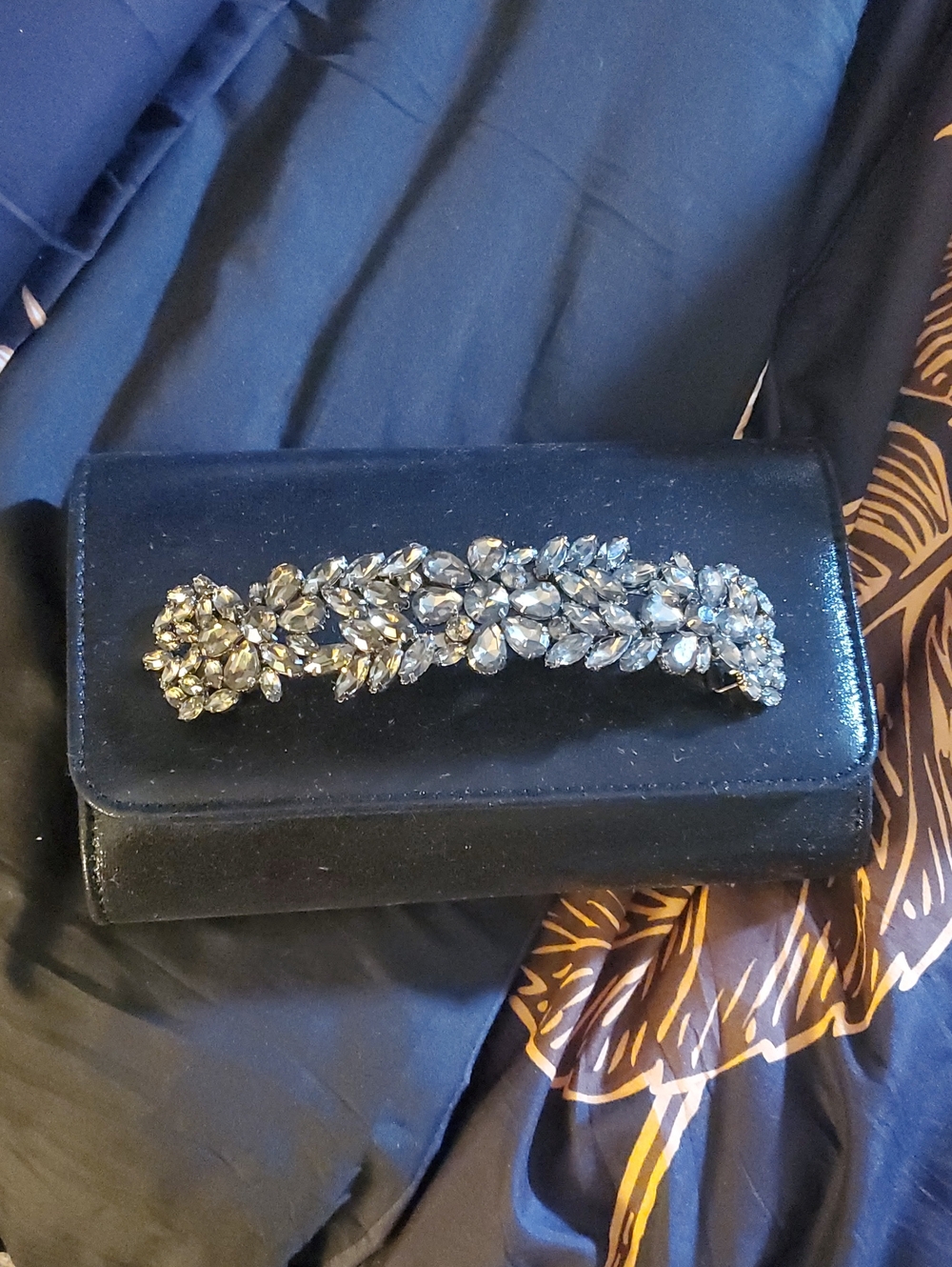 Elegant Black Crystal-Embellished Evening Clutch